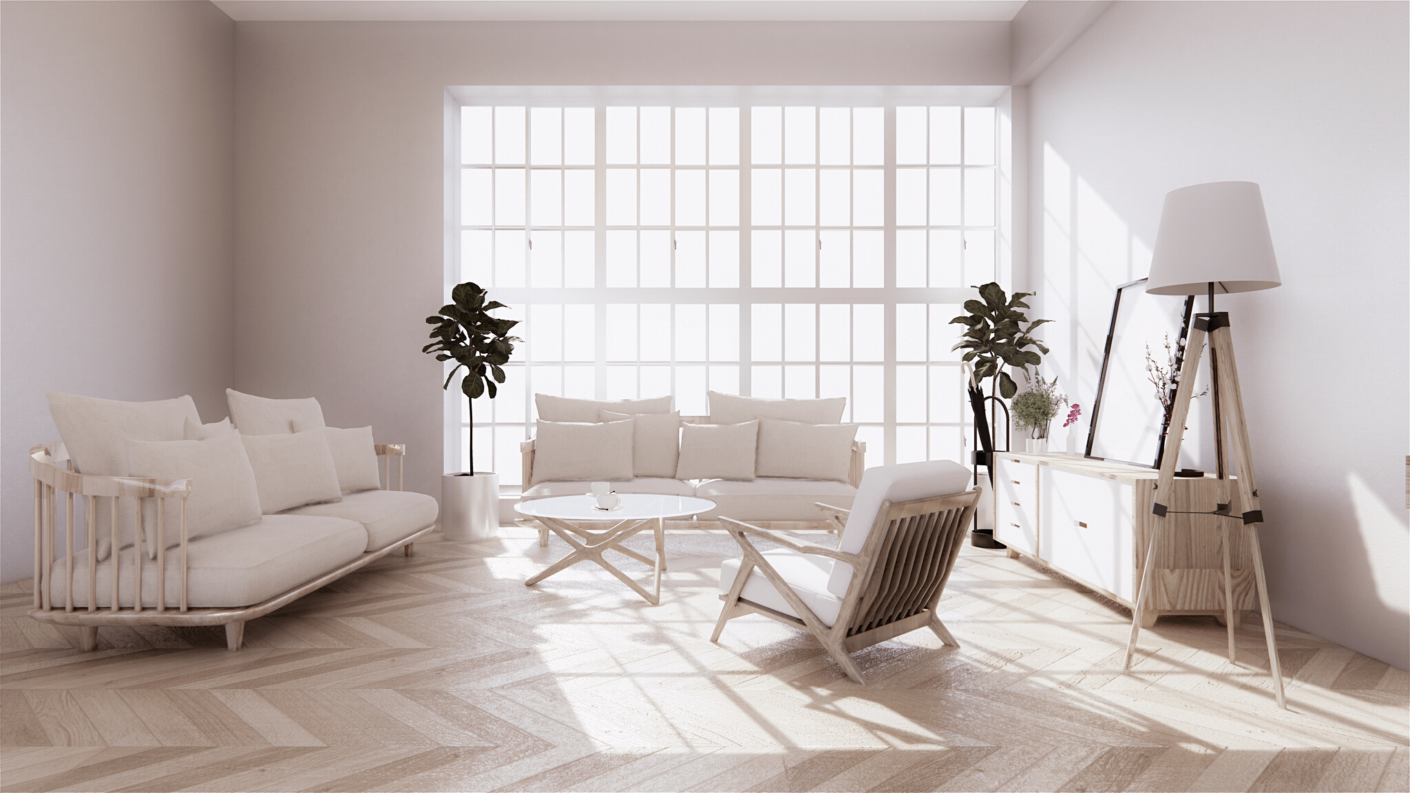 Living Room Design with Wooden Floor